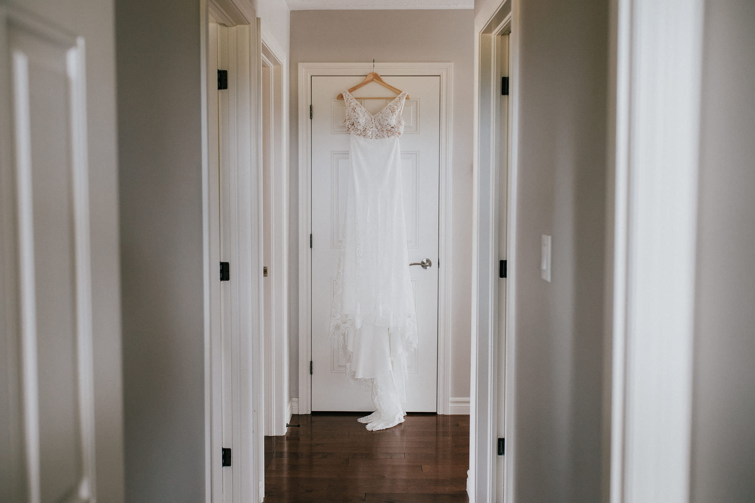 wedding dress in doorway